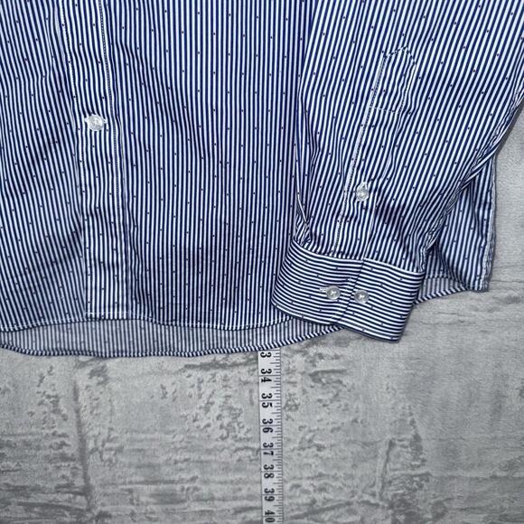 Scotch & Soda Men Blue Stripe Stretch Dress Shirt Size 18 35/36 Red Dots Casual - Picture 7 of 10